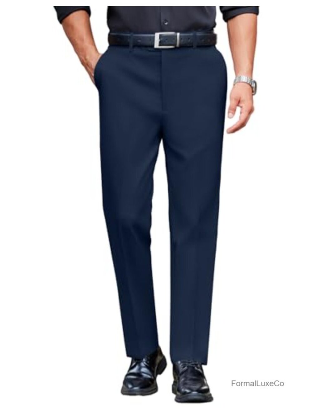 Men's Slim Fit Expandable Waist Dress Pants Wrinkle Free Business Slacks